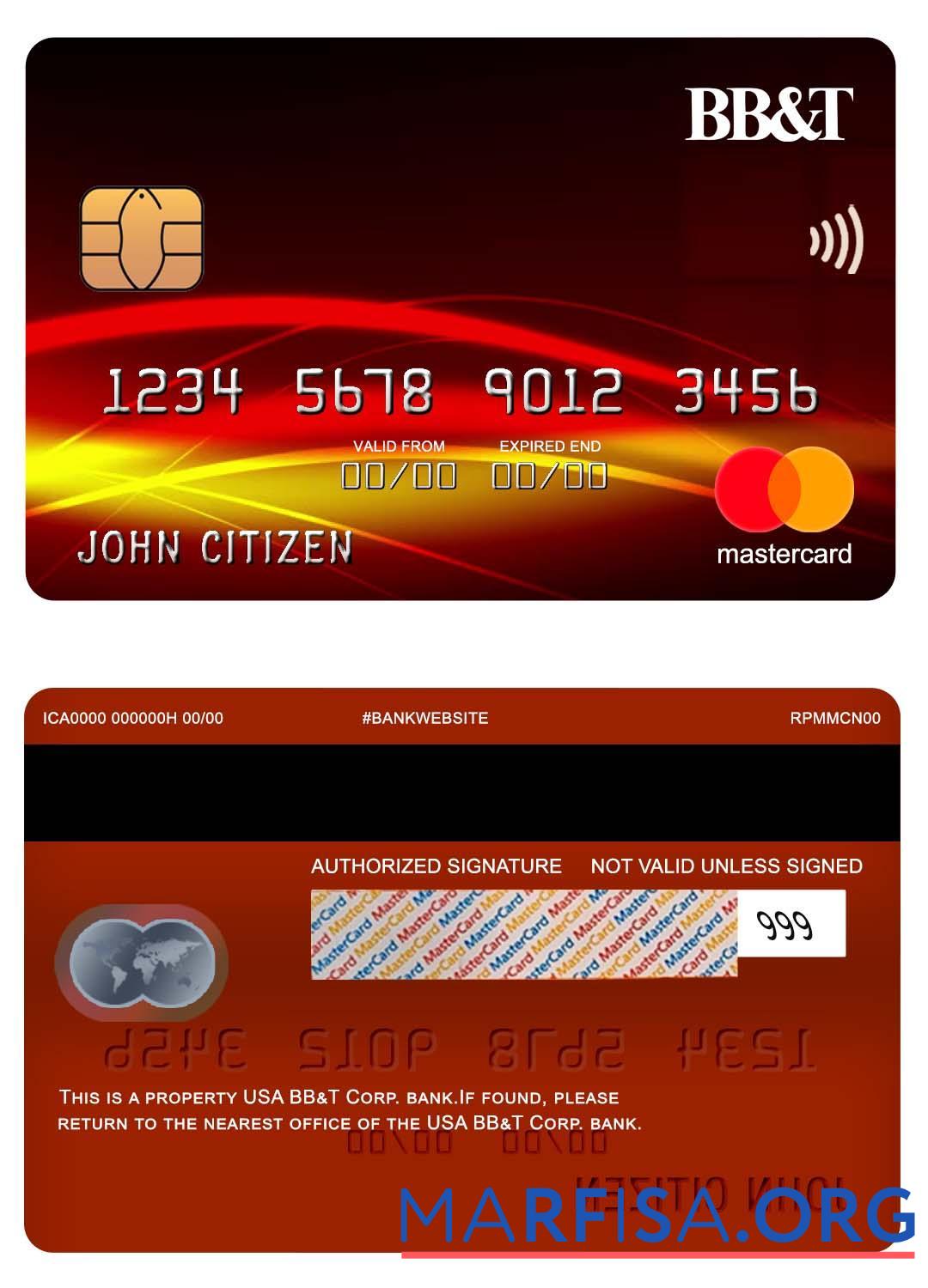 Realistic USA BB&T Corp. bank mastercard template
